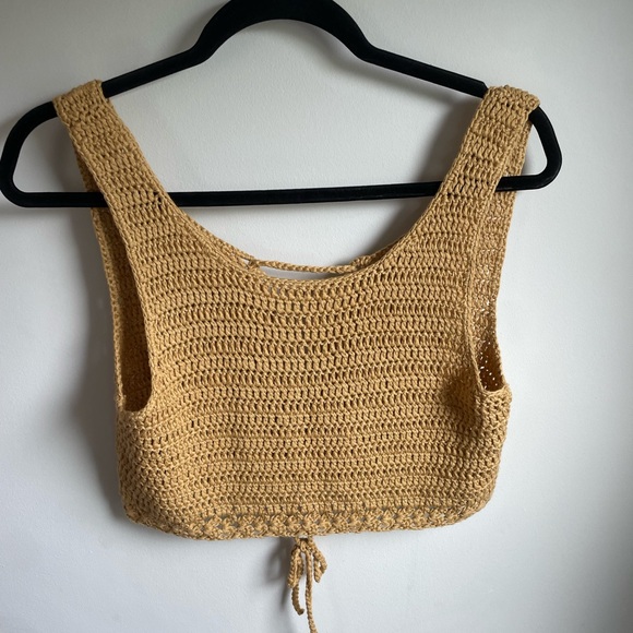 Dreamers by Debut Tops - Dreamers by Debut NWOT Knit Crochet Mustard bohemian Crop Top Summer Large (J)
